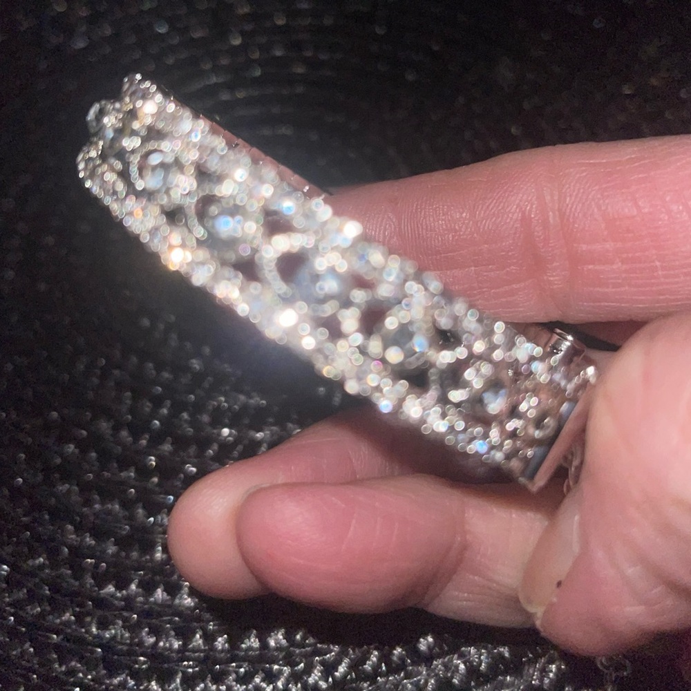 Silver With Crystals Stretch Bangle Bracelet - image 8